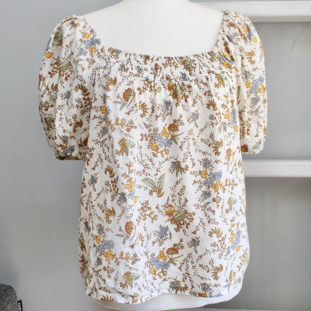 ANA White Cream Over The Shoulder Smocked Puff Sleeve Top Blouse Size Large P - Picture 2 of 5